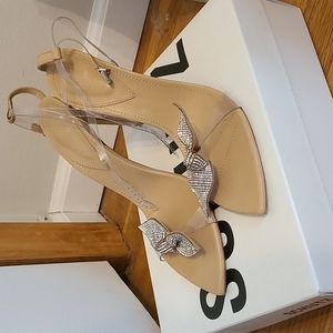 LIKE NEW! Schutz Elyda Crystal Vinyl Sandal - 11 / Light Nude / Vinyl